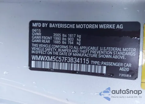 2015 Mini Hardtop Cooper z USA, uszkodzony, nr VIN WMWXM5C57F3B34115